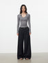 AFTADAWN Dark Blue Side Pleats Back Embroidery Women&