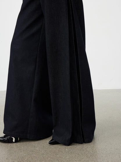 AFTADAWN Dark Blue Side Pleats Back Embroidery Women&