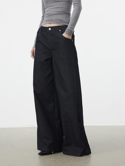 AFTADAWN Dark Blue Side Pleats Back Embroidery Women&