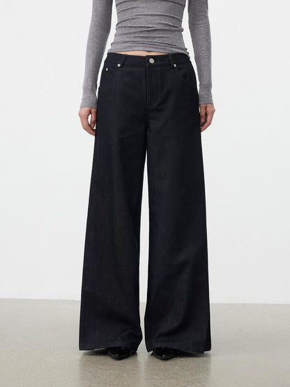 AFTADAWN Dark Blue Side Pleats Back Embroidery Women&