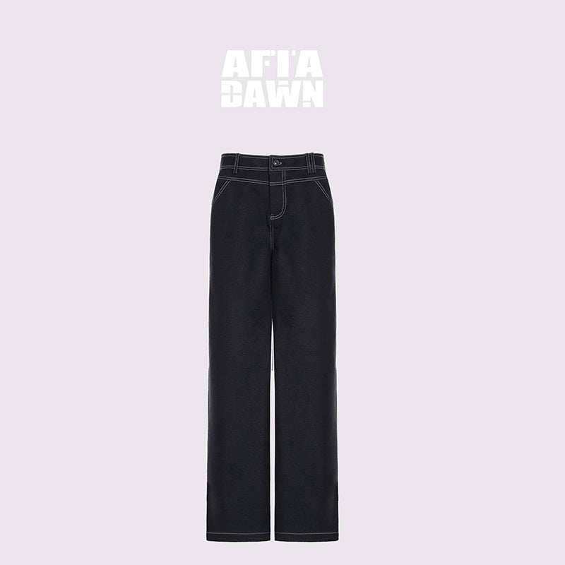 AFTADAWN_Dark_Blue_Split_Waist_Patch_Pocket_Low_Rise_Women&