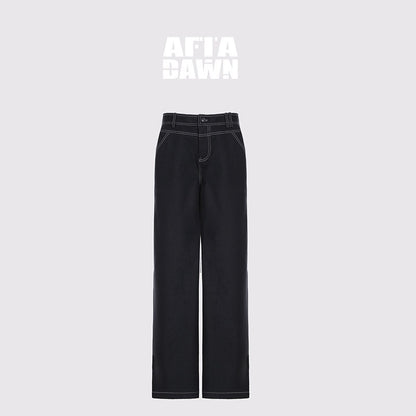 AFTADAWN_Dark_Blue_Split_Waist_Patch_Pocket_Low_Rise_Women&