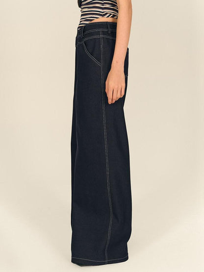 AFTADAWN Dark Blue Split Waist Patch Pocket Low Rise Women&