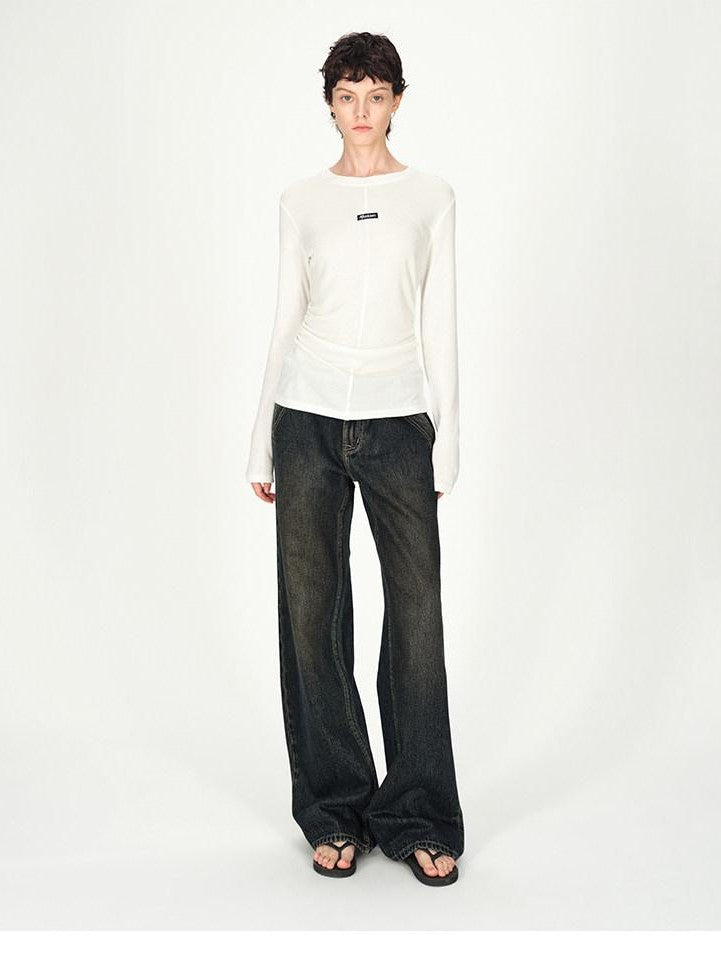 AFTADAWN Dark Washed Distressed Low Rise Women&