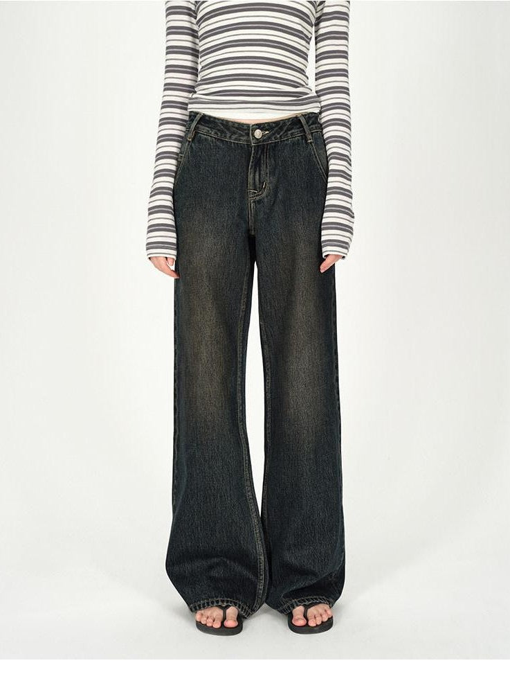 AFTADAWN Dark Washed Distressed Low Rise Women&
