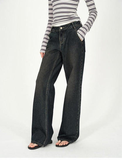 AFTADAWN Dark Washed Distressed Low Rise Women&