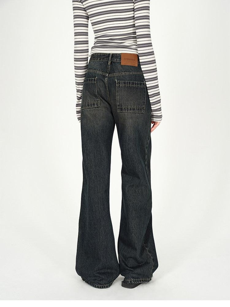 AFTADAWN Dark Washed Distressed Low Rise Women&
