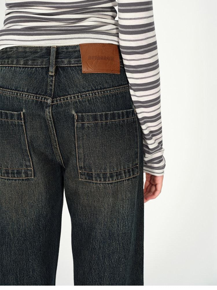 AFTADAWN Dark Washed Distressed Low Rise Women&