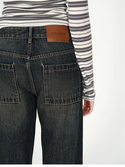 AFTADAWN Dark Washed Distressed Low Rise Women&