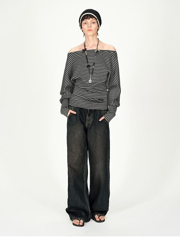 AFTADAWN Dark Washed Distressed Low Rise Women&