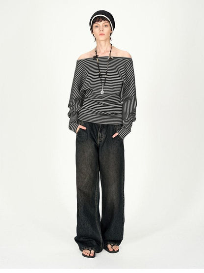 AFTADAWN Dark Washed Distressed Low Rise Women&