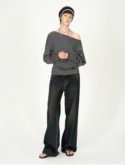 AFTADAWN Dark Washed Distressed Low Rise Women&