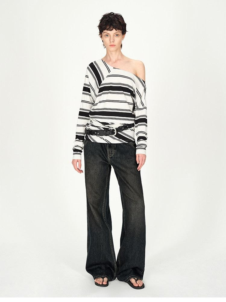 AFTADAWN Dark Washed Distressed Low Rise Women&