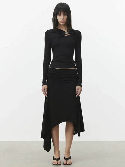 AFTADAWN Deconstructed Asymmetrical Midi Skirt Skirt