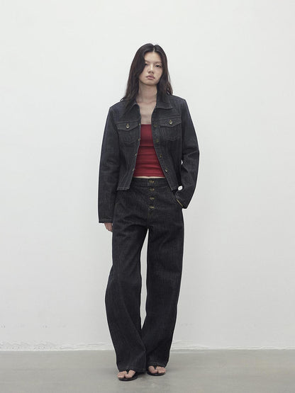 AFTADAWN Deconstructed Denim Jacket With Topstitch And Relaxed Arc Hem Trousers