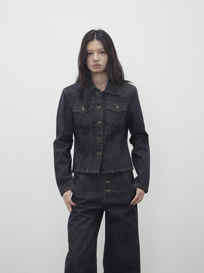 AFTADAWN Deconstructed Denim Jacket With Topstitch And Relaxed Arc Hem Trousers