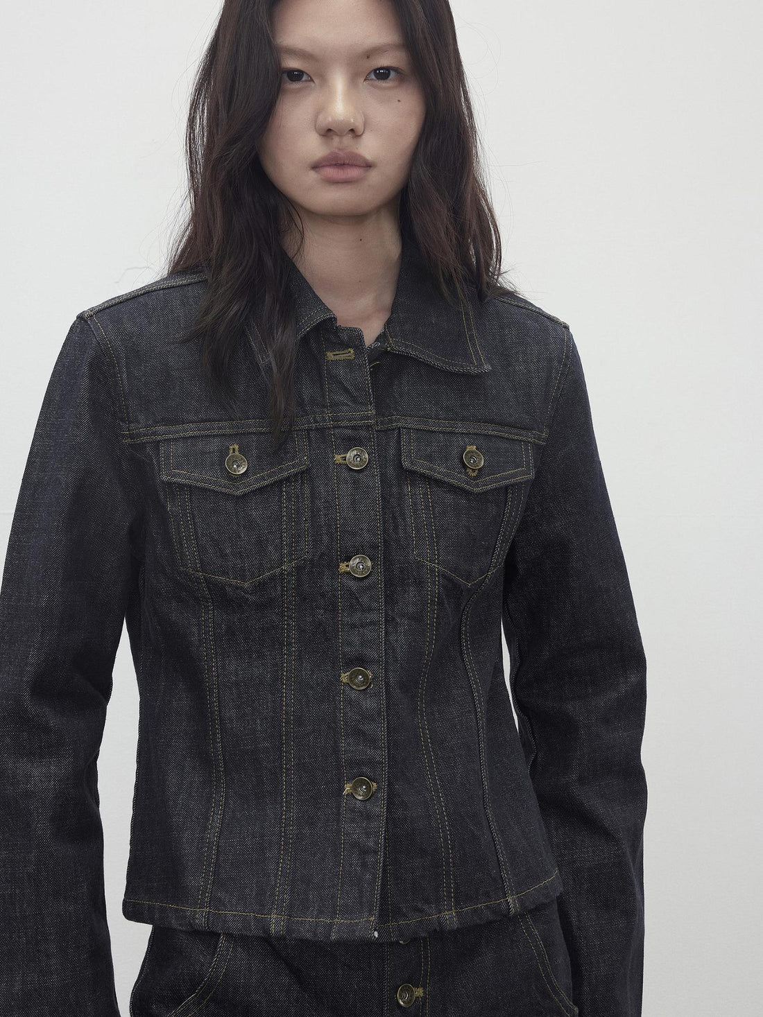 AFTADAWN Deconstructed Denim Jacket With Topstitch And Relaxed Arc Hem Trousers