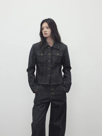 Deconstructed Denim Jacket With Topstitch And Relaxed Arc Hem Trousers