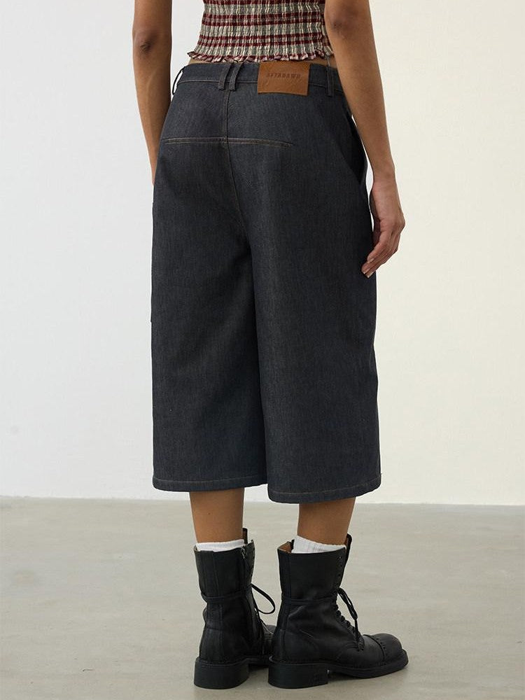 AFTADAWN Deconstructed Slanted Fly Patch Pocket Low Waist Wide Leg Women&