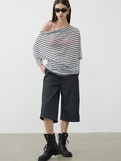 AFTADAWN Deconstructed Slanted Fly Patch Pocket Low Waist Wide Leg Women&