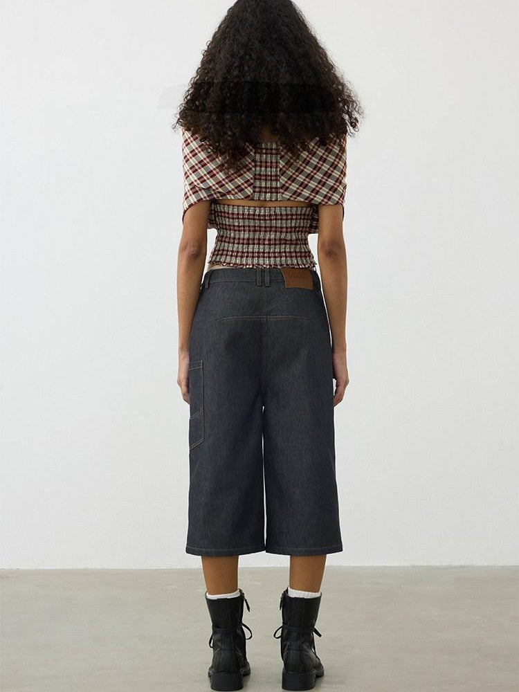 AFTADAWN Deconstructed Slanted Fly Patch Pocket Low Waist Wide Leg Women&