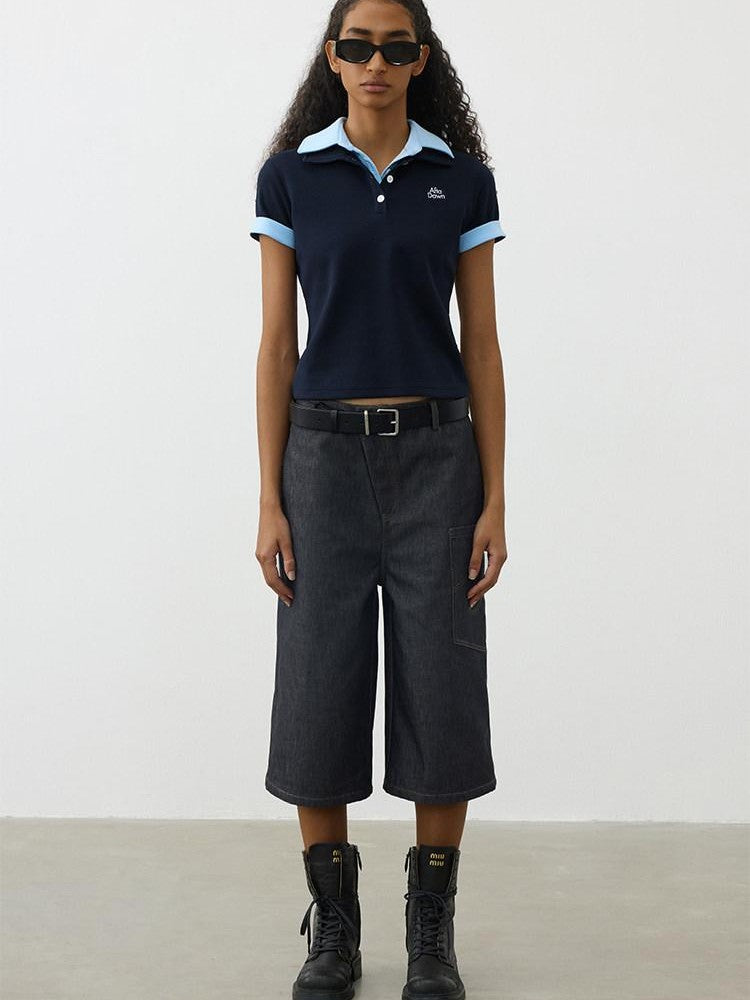 AFTADAWN Deconstructed Slanted Fly Patch Pocket Low Waist Wide Leg Women&