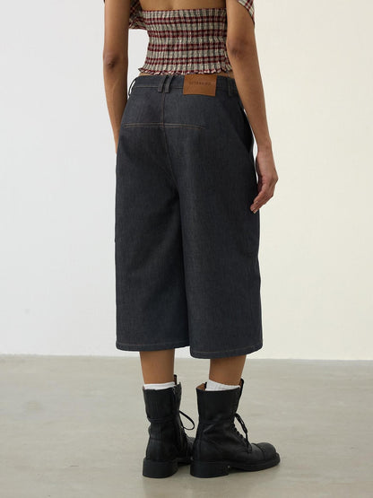 AFTADAWN Deconstructed Slanted Fly Patch Pocket Low Waist Wide Leg Women&