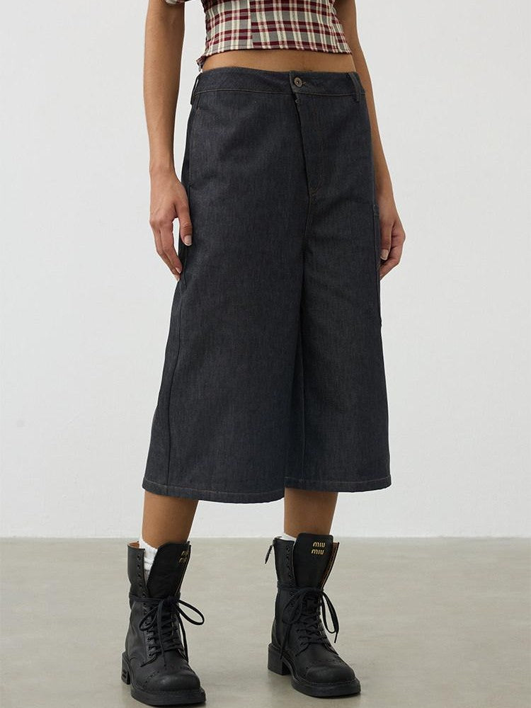 AFTADAWN Deconstructed Slanted Fly Patch Pocket Low Waist Wide Leg Women&