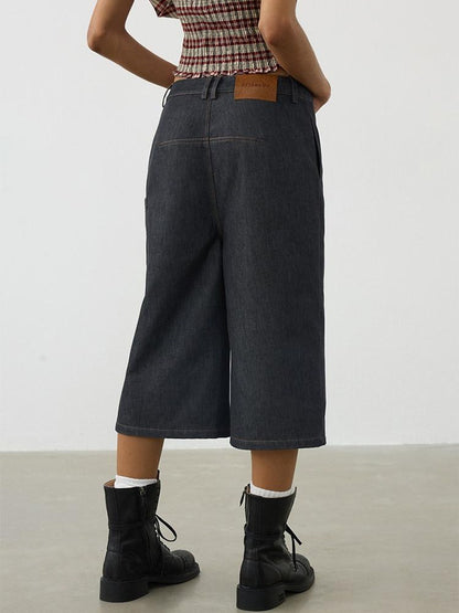 AFTADAWN Deconstructed Slanted Fly Patch Pocket Low Waist Wide Leg Women&