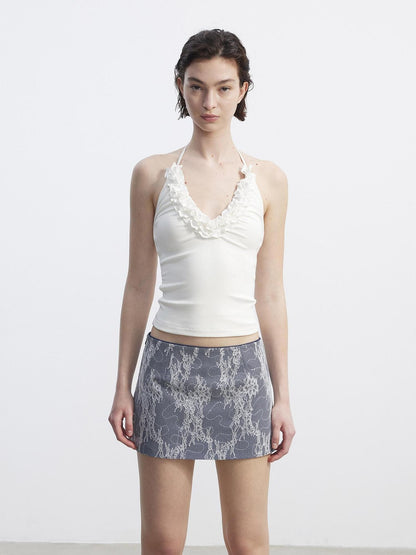 AFTADAWN Deep Blue Lace Mesh Double Layer Denim Women&