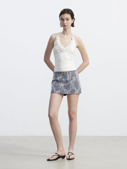 AFTADAWN Deep Blue Lace Mesh Double Layer Denim Women&
