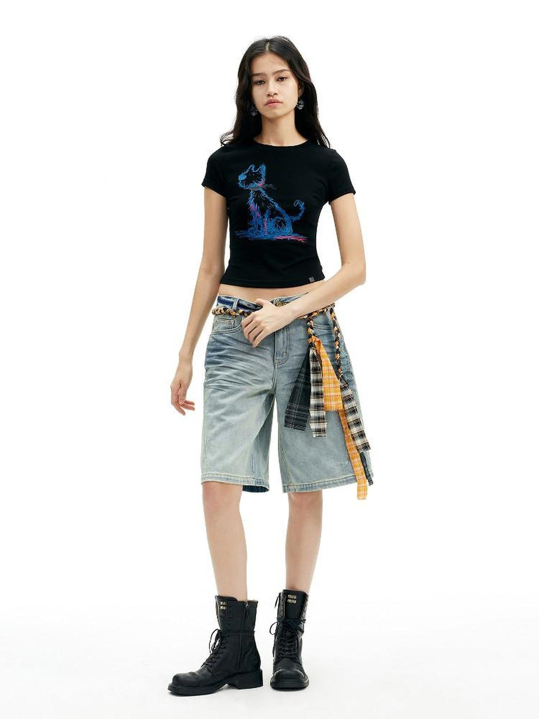 AFTADAWN Deep Blue Puppy Dog Print Slim Fit Cropped Women&
