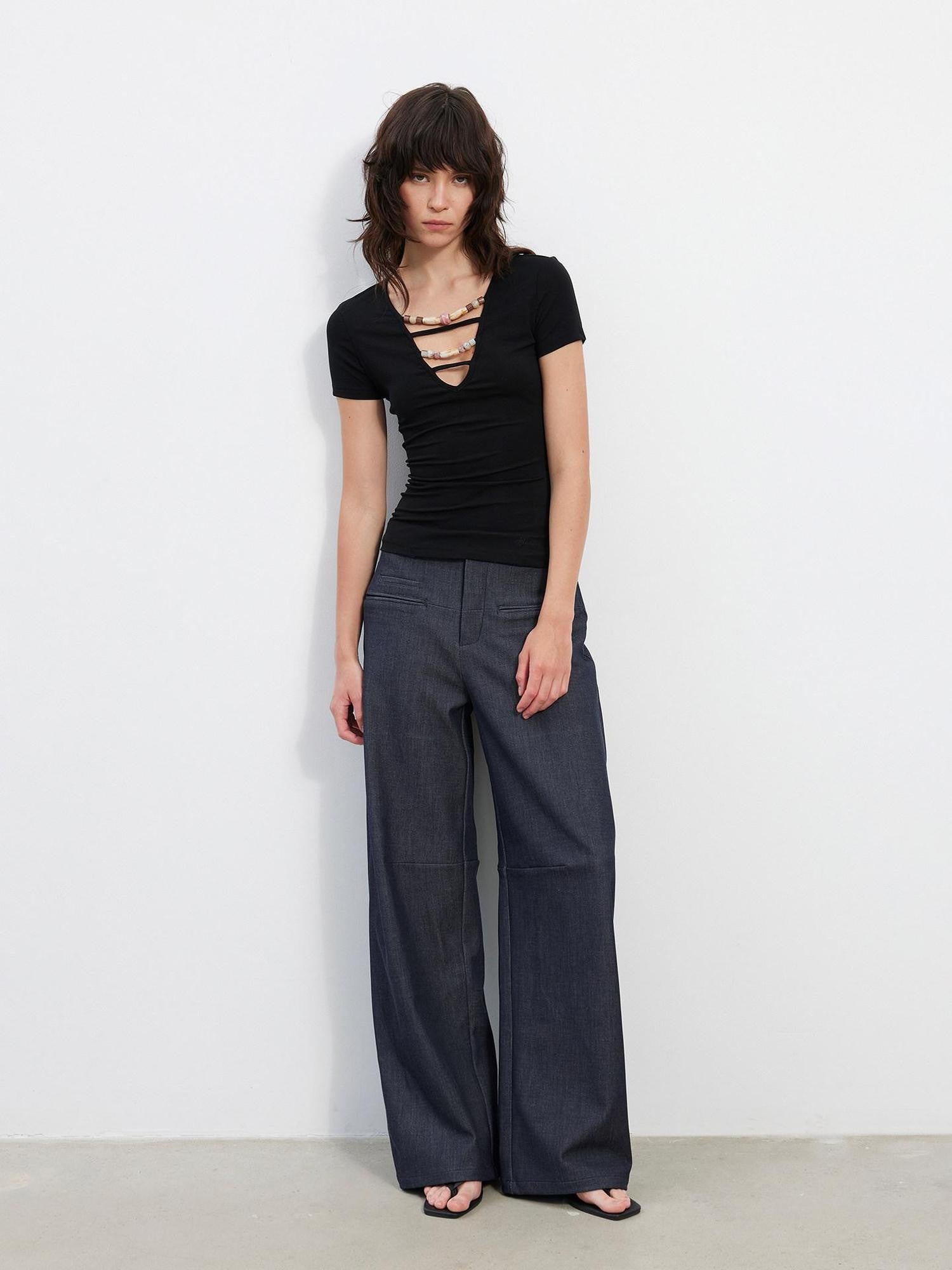 AFTADAWN Deep Blue Sculpted Panel Tailoring Women&