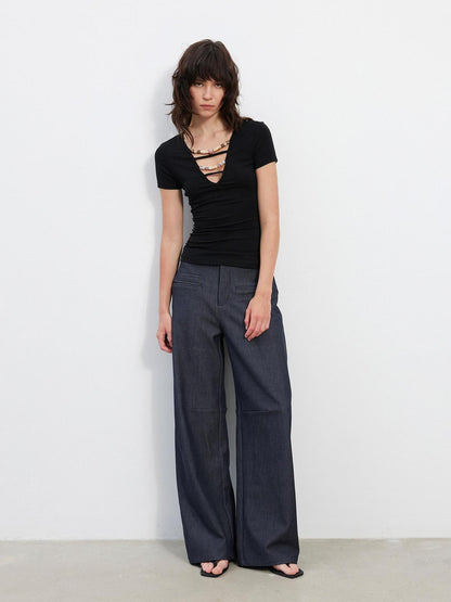AFTADAWN Deep Blue Sculpted Panel Tailoring Women&