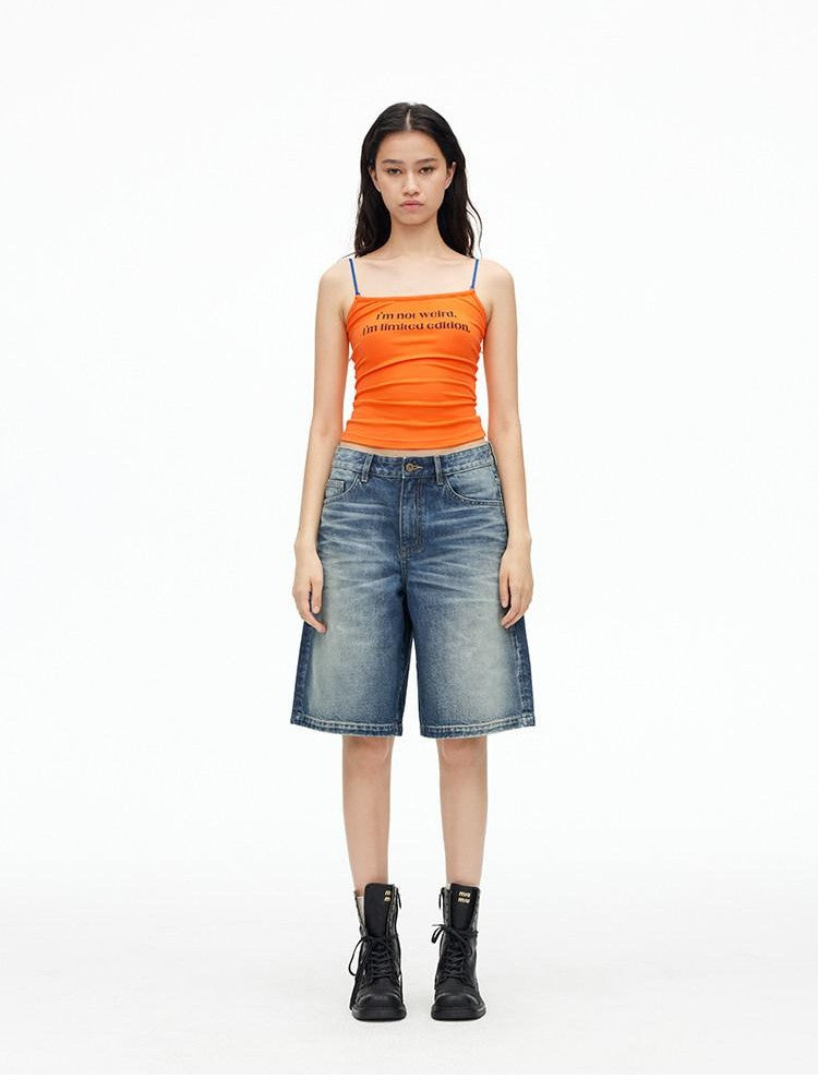 AFTADAWN Deep Blue Vintage Washed Distressed 3d Whisker Women&