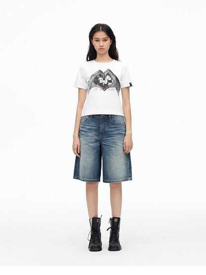 AFTADAWN Deep Blue Vintage Washed Distressed 3d Whisker Women&