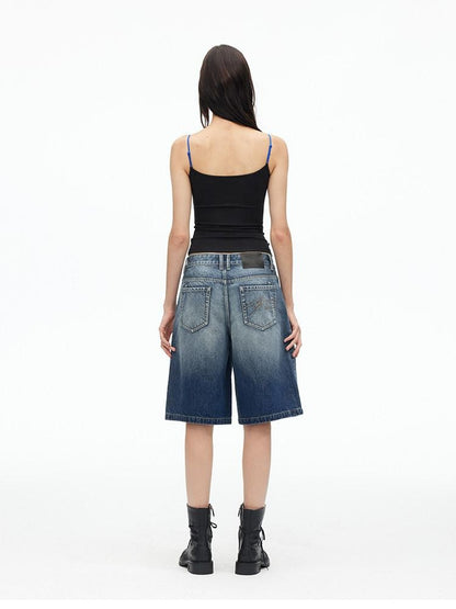 AFTADAWN Deep Blue Vintage Washed Distressed 3d Whisker Women&