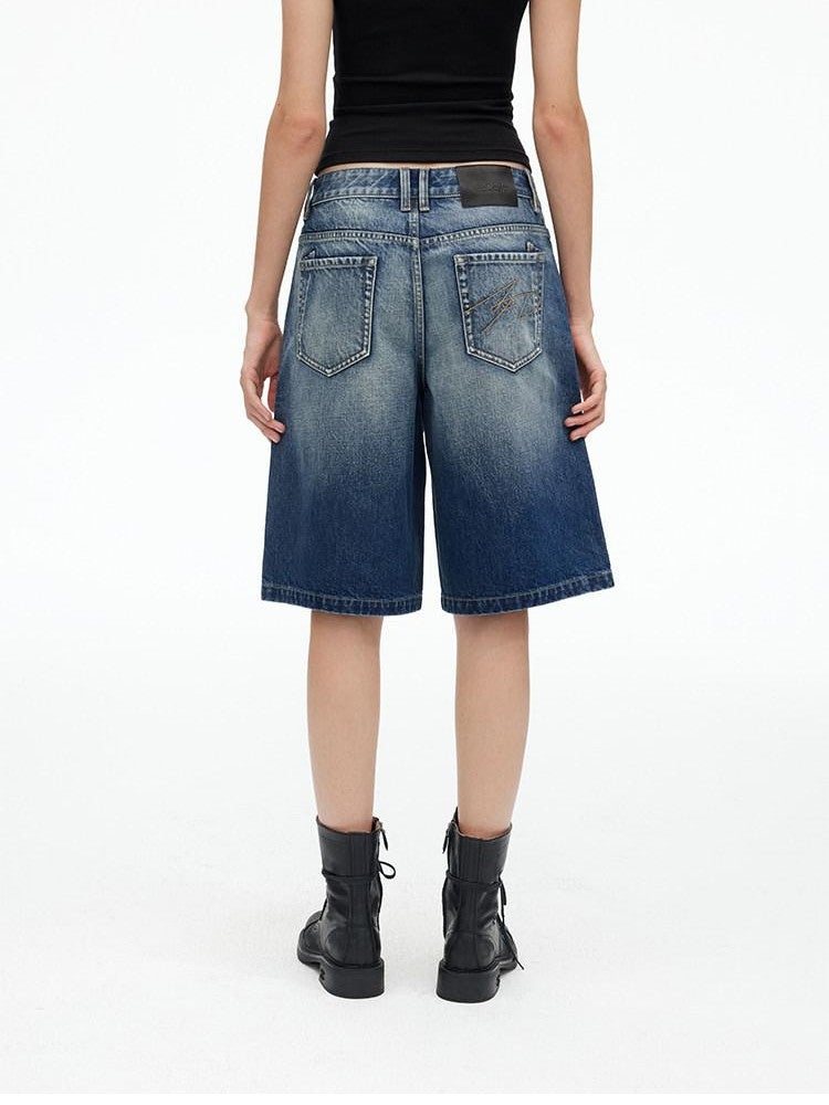 AFTADAWN Deep Blue Vintage Washed Distressed 3d Whisker Women&