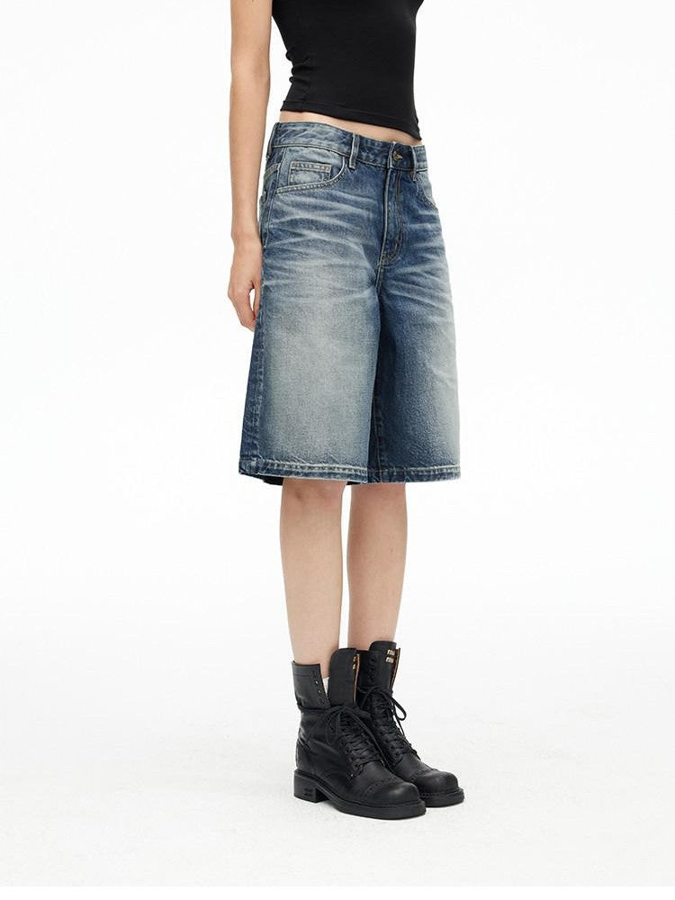 AFTADAWN Deep Blue Vintage Washed Distressed 3d Whisker Women&