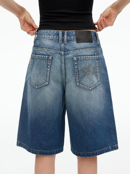 AFTADAWN Deep Blue Vintage Washed Distressed 3d Whisker Women&