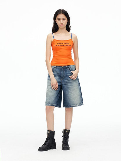 AFTADAWN Deep Blue Vintage Washed Distressed 3d Whisker Women&
