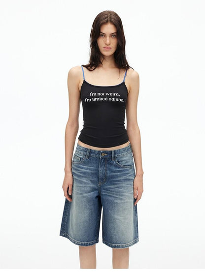 AFTADAWN Deep Blue Vintage Washed Distressed 3d Whisker Women&