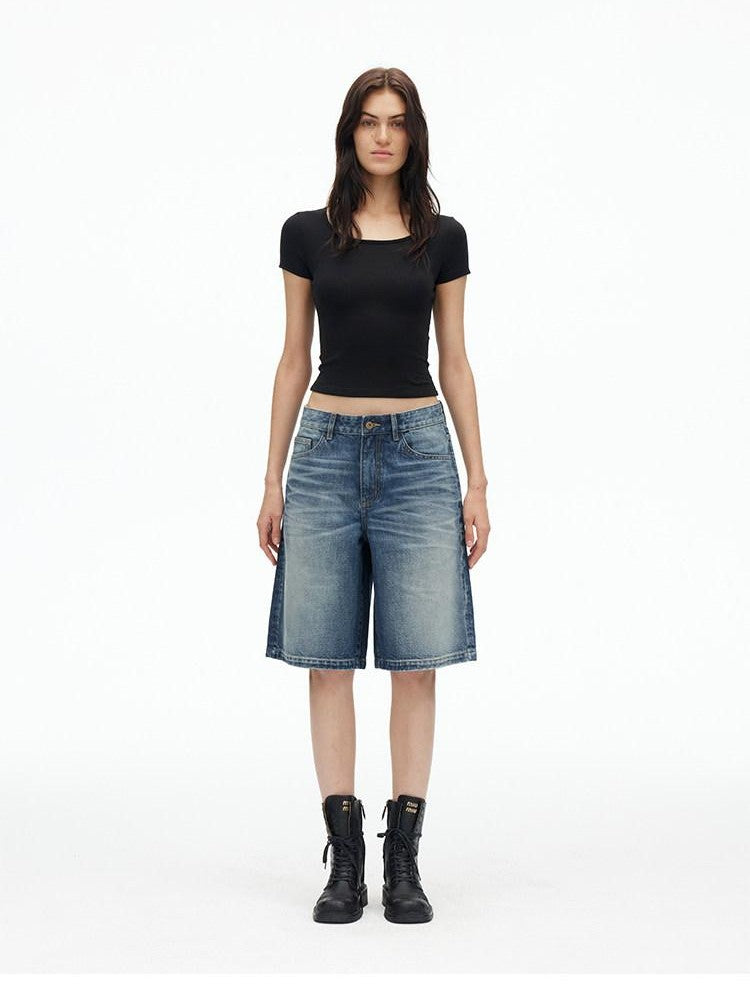 AFTADAWN Deep Blue Vintage Washed Distressed 3d Whisker Women&
