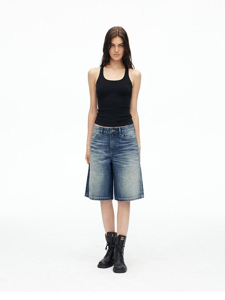 AFTADAWN Deep Blue Vintage Washed Distressed 3d Whisker Women&