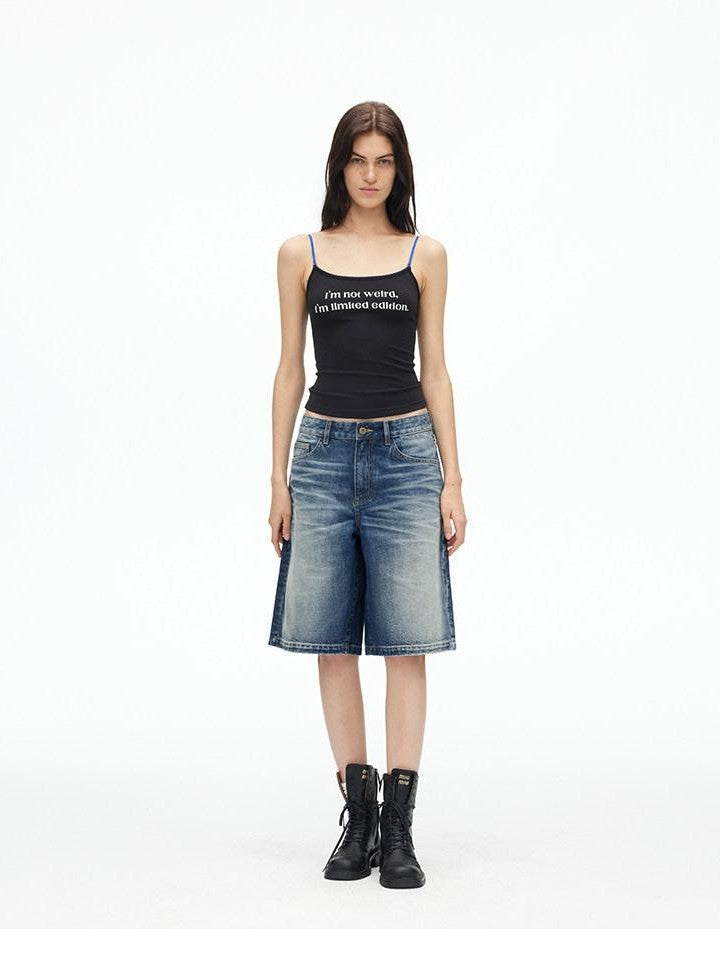 AFTADAWN Deep Blue Vintage Washed Distressed 3d Whisker Women&