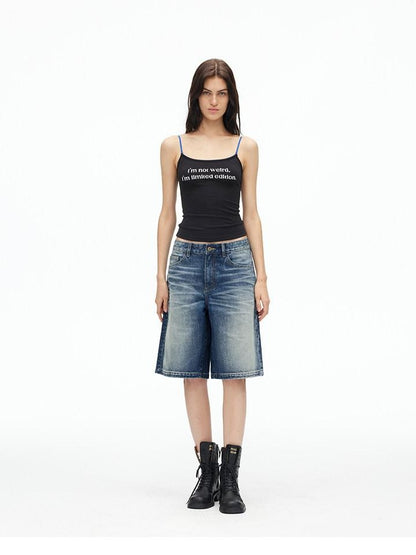 AFTADAWN Deep Blue Vintage Washed Distressed 3d Whisker Women&