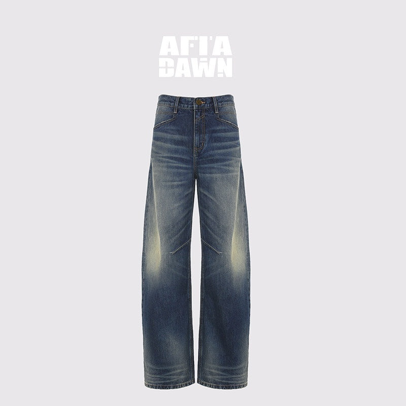 AFTADAWN_Deep_Blue_Washed_Low_Waist_Loose_Straight_Curved_Leg_Women&