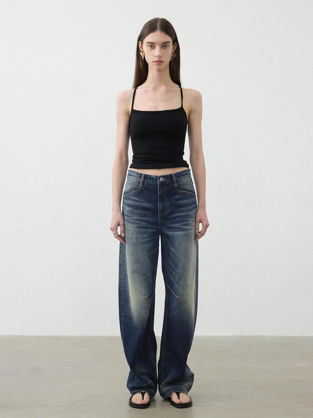 AFTADAWN Deep Blue Washed Relaxed Mid Low Rise Women&