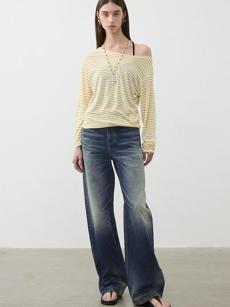 AFTADAWN Deep Blue Washed Relaxed Mid Low Rise Women&