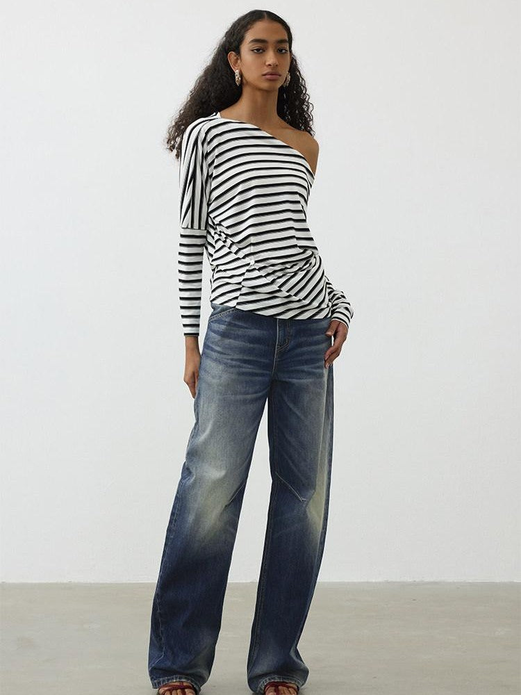 AFTADAWN Deep Blue Washed Relaxed Mid Low Rise Women&
